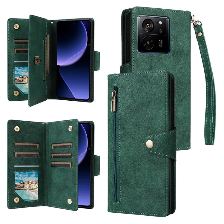 For Xiaomi 13T / 13T Pro / Redmi K60 Ultra Case Zipper Pocket PU Leather Phone Cover with Wrist Strap