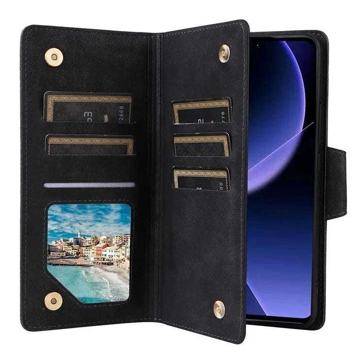 For Xiaomi 13T / 13T Pro / Redmi K60 Ultra Case Zipper Pocket PU Leather Phone Cover with Wrist Strap
