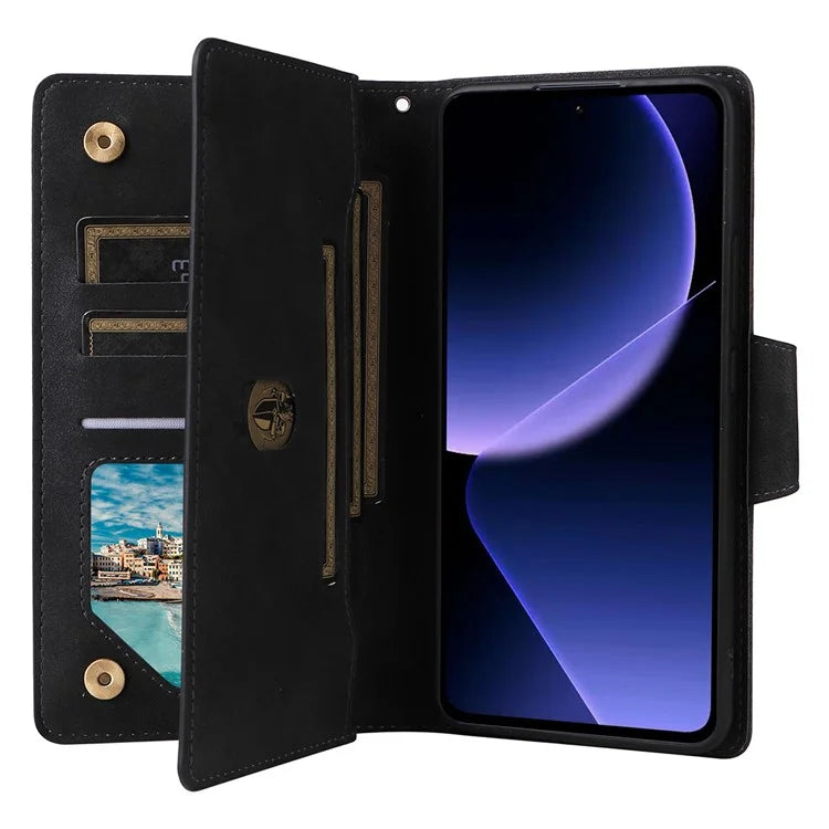 For Xiaomi 13T / 13T Pro / Redmi K60 Ultra Case Zipper Pocket PU Leather Phone Cover with Wrist Strap