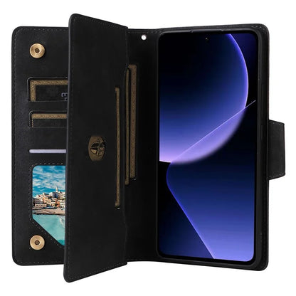 For Xiaomi 13T / 13T Pro / Redmi K60 Ultra Case Zipper Pocket PU Leather Phone Cover with Wrist Strap