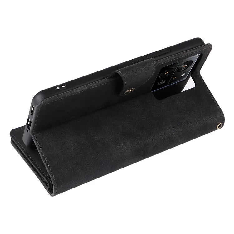 For Xiaomi 13T / 13T Pro / Redmi K60 Ultra Case Zipper Pocket PU Leather Phone Cover with Wrist Strap