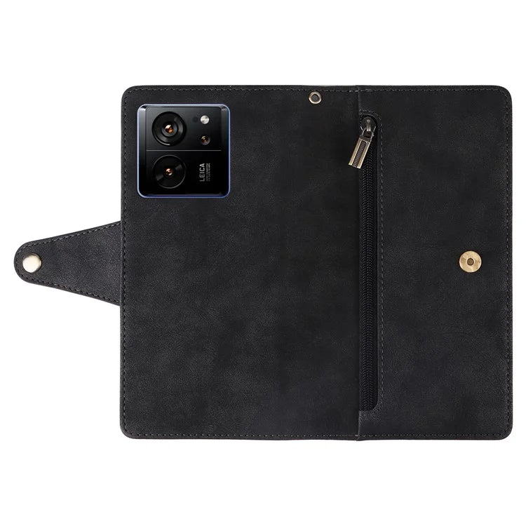 For Xiaomi 13T / 13T Pro / Redmi K60 Ultra Case Zipper Pocket PU Leather Phone Cover with Wrist Strap