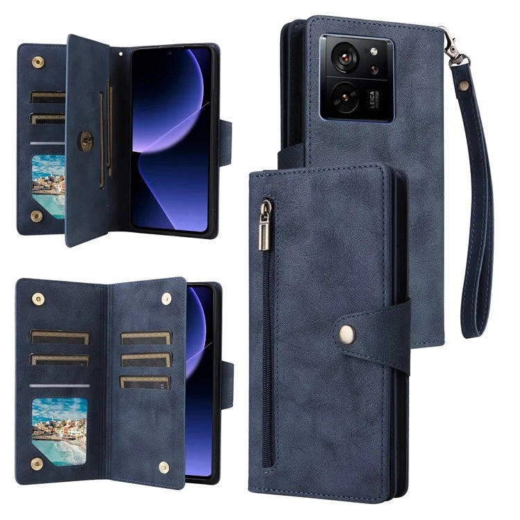 For Xiaomi 13T / 13T Pro / Redmi K60 Ultra Case Zipper Pocket PU Leather Phone Cover with Wrist Strap