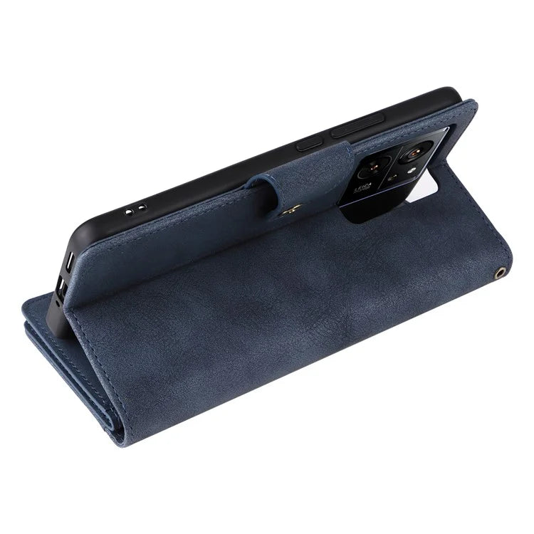 For Xiaomi 13T / 13T Pro / Redmi K60 Ultra Case Zipper Pocket PU Leather Phone Cover with Wrist Strap