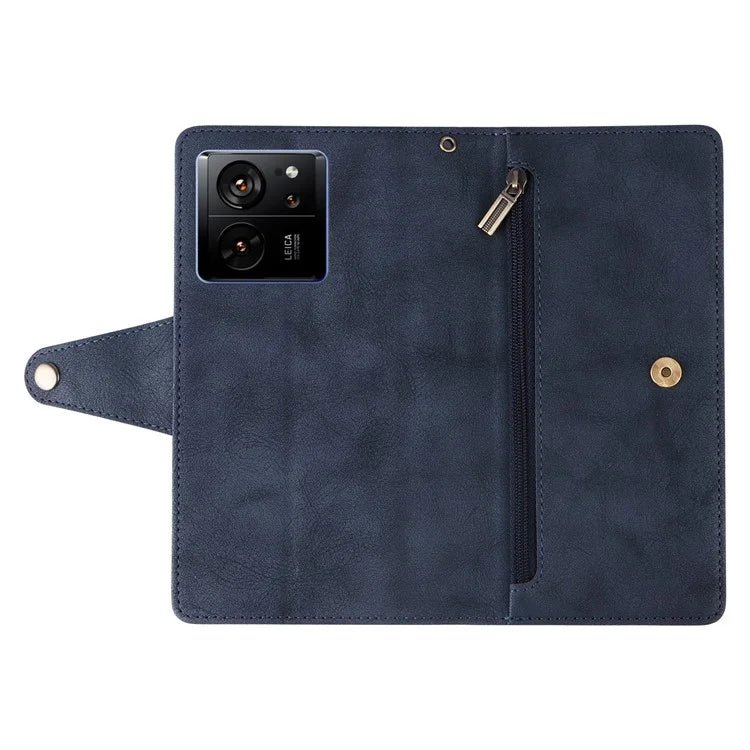For Xiaomi 13T / 13T Pro / Redmi K60 Ultra Case Zipper Pocket PU Leather Phone Cover with Wrist Strap