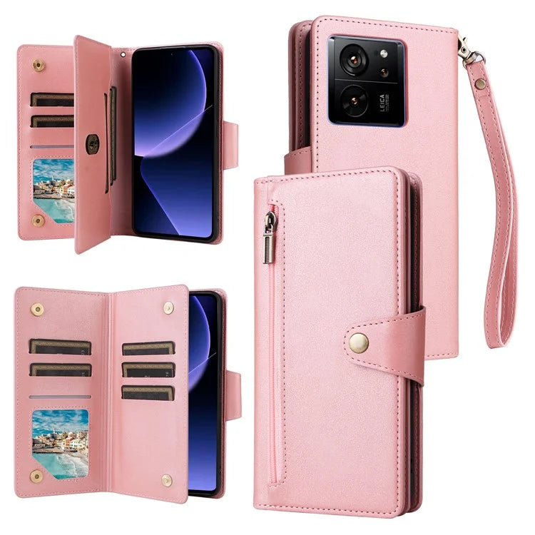For Xiaomi 13T / 13T Pro / Redmi K60 Ultra Case Zipper Pocket PU Leather Phone Cover with Wrist Strap