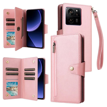 For Xiaomi 13T / 13T Pro / Redmi K60 Ultra Case Zipper Pocket PU Leather Phone Cover with Wrist Strap