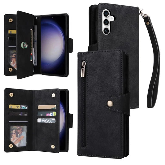 For Samsung Galaxy S23 FE Case PU Leather Rivet Decor Wallet Phone Cover