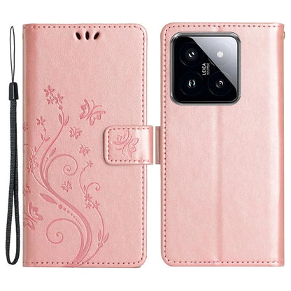 For Xiaomi 14 Case Wallet Card Slots Leather Phone Cover Butterfly Pattern