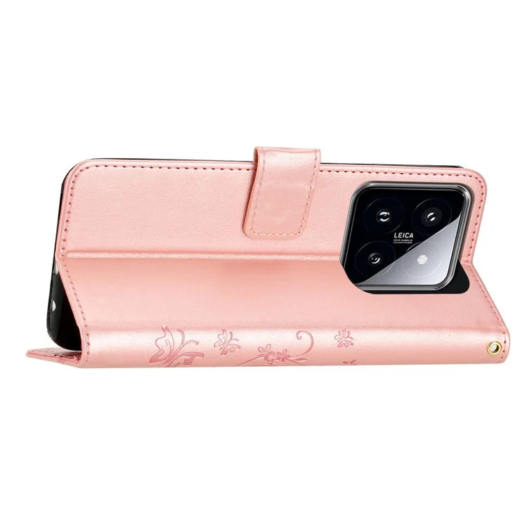 For Xiaomi 14 Case Wallet Card Slots Leather Phone Cover Butterfly Pattern