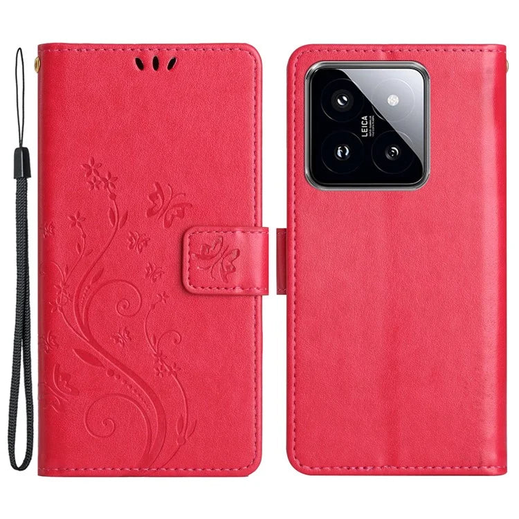For Xiaomi 14 Case Wallet Card Slots Leather Phone Cover Butterfly Pattern