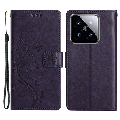 For Xiaomi 14 Case Wallet Card Slots Leather Phone Cover Butterfly Pattern