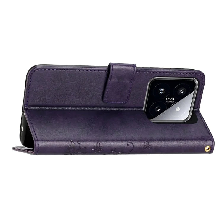 For Xiaomi 14 Case Wallet Card Slots Leather Phone Cover Butterfly Pattern