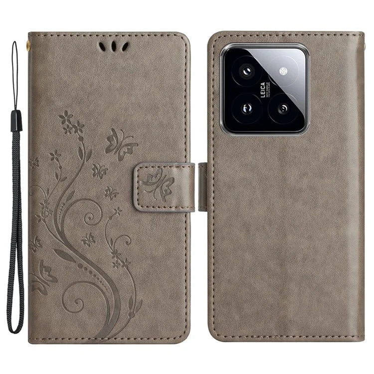 For Xiaomi 14 Case Wallet Card Slots Leather Phone Cover Butterfly Pattern