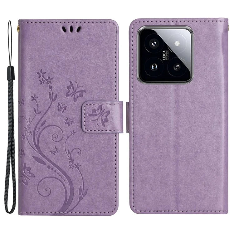 For Xiaomi 14 Case Wallet Card Slots Leather Phone Cover Butterfly Pattern