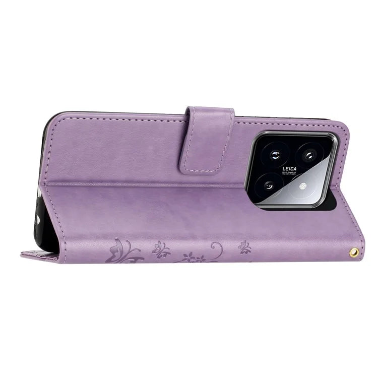 For Xiaomi 14 Case Wallet Card Slots Leather Phone Cover Butterfly Pattern