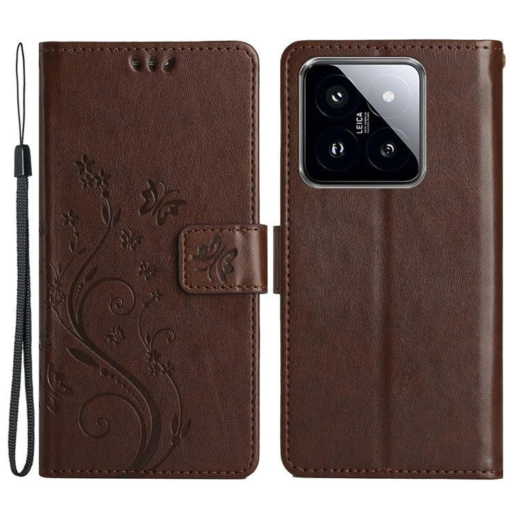 For Xiaomi 14 Case Wallet Card Slots Leather Phone Cover Butterfly Pattern