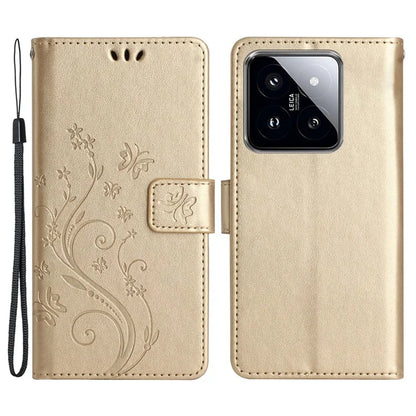 For Xiaomi 14 Case Wallet Card Slots Leather Phone Cover Butterfly Pattern