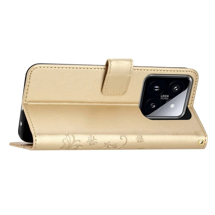 For Xiaomi 14 Case Wallet Card Slots Leather Phone Cover Butterfly Pattern