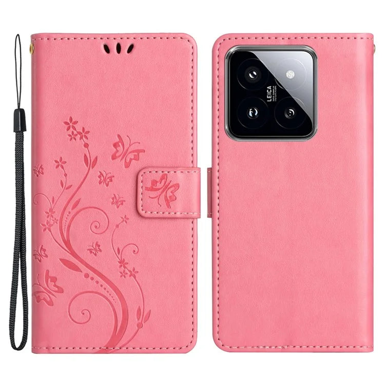 For Xiaomi 14 Case Wallet Card Slots Leather Phone Cover Butterfly Pattern