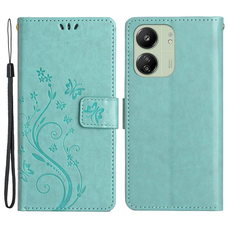 For Xiaomi Redmi 13C 4G / Poco C65 4G Leather Case Butterfly Phone Wallet Cover