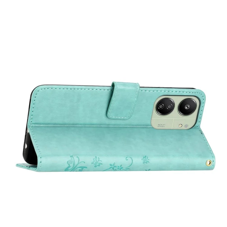For Xiaomi Redmi 13C 4G / Poco C65 4G Leather Case Butterfly Phone Wallet Cover