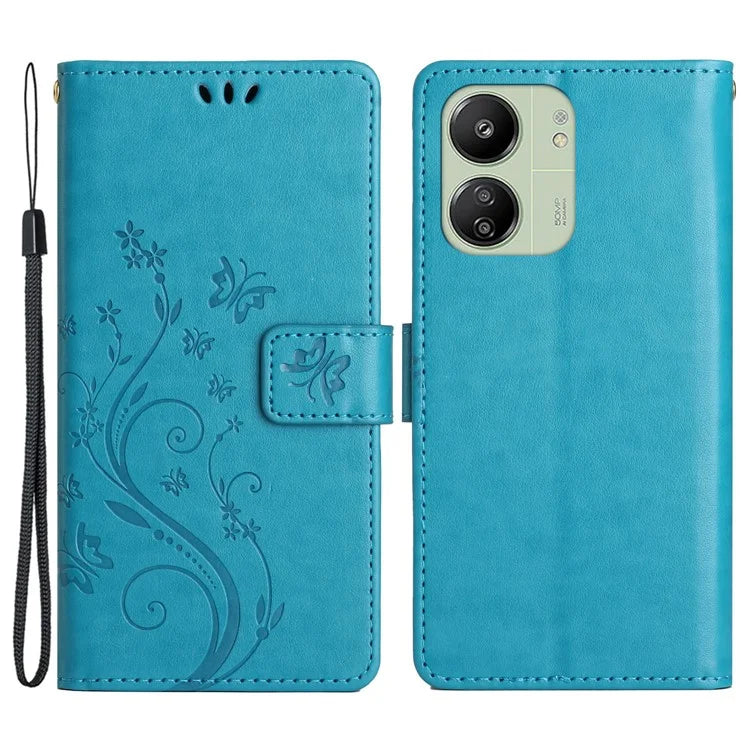 For Xiaomi Redmi 13C 4G / Poco C65 4G Leather Case Butterfly Phone Wallet Cover
