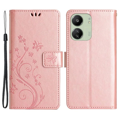 For Xiaomi Redmi 13C 4G / Poco C65 4G Leather Case Butterfly Phone Wallet Cover