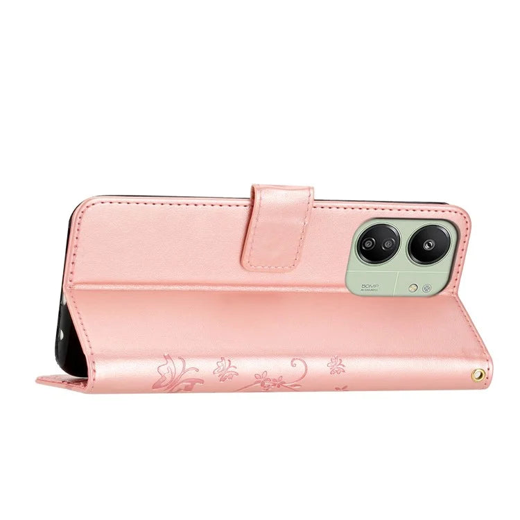 For Xiaomi Redmi 13C 4G / Poco C65 4G Leather Case Butterfly Phone Wallet Cover