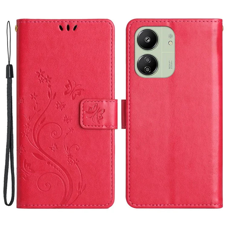 For Xiaomi Redmi 13C 4G / Poco C65 4G Leather Case Butterfly Phone Wallet Cover