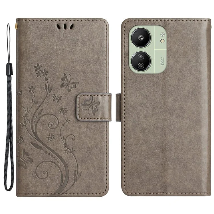 For Xiaomi Redmi 13C 4G / Poco C65 4G Leather Case Butterfly Phone Wallet Cover