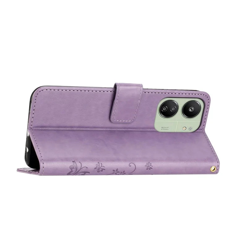 For Xiaomi Redmi 13C 4G / Poco C65 4G Leather Case Butterfly Phone Wallet Cover