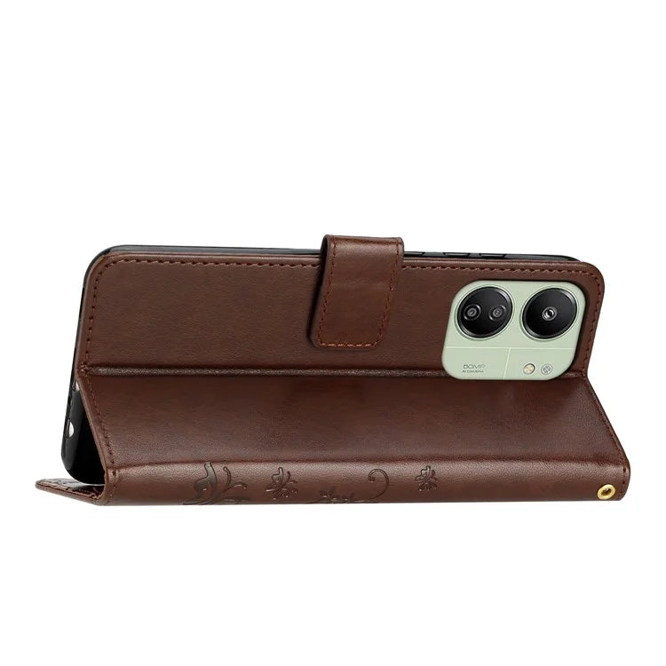 For Xiaomi Redmi 13C 4G / Poco C65 4G Leather Case Butterfly Phone Wallet Cover
