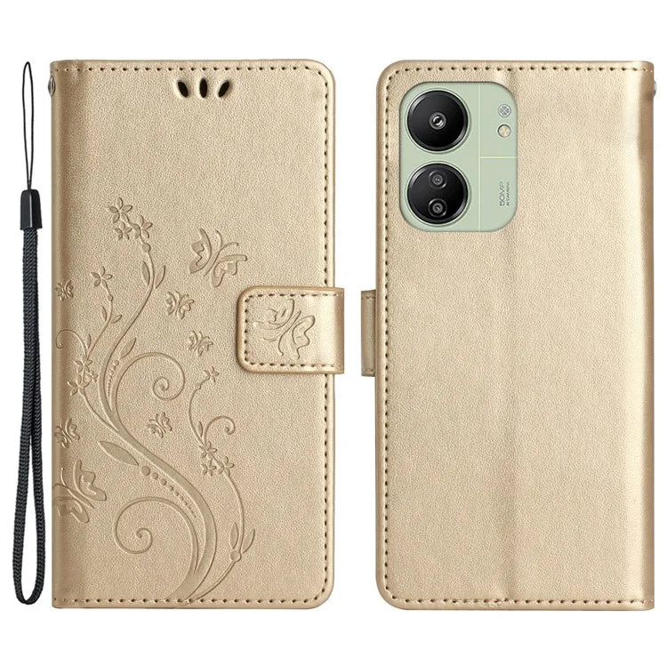 For Xiaomi Redmi 13C 4G / Poco C65 4G Leather Case Butterfly Phone Wallet Cover