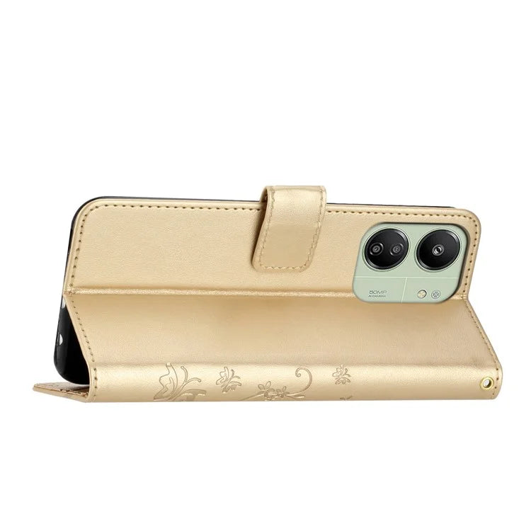For Xiaomi Redmi 13C 4G / Poco C65 4G Leather Case Butterfly Phone Wallet Cover