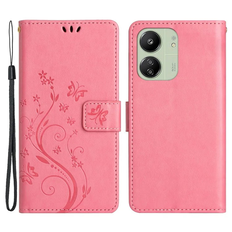 For Xiaomi Redmi 13C 4G / Poco C65 4G Leather Case Butterfly Phone Wallet Cover
