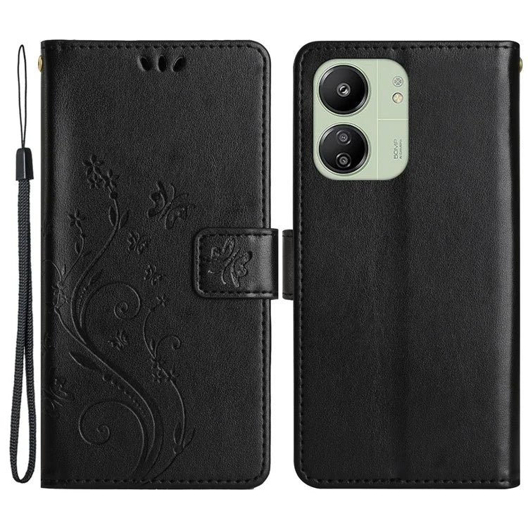 For Xiaomi Redmi 13C 4G / Poco C65 4G Leather Case Butterfly Phone Wallet Cover