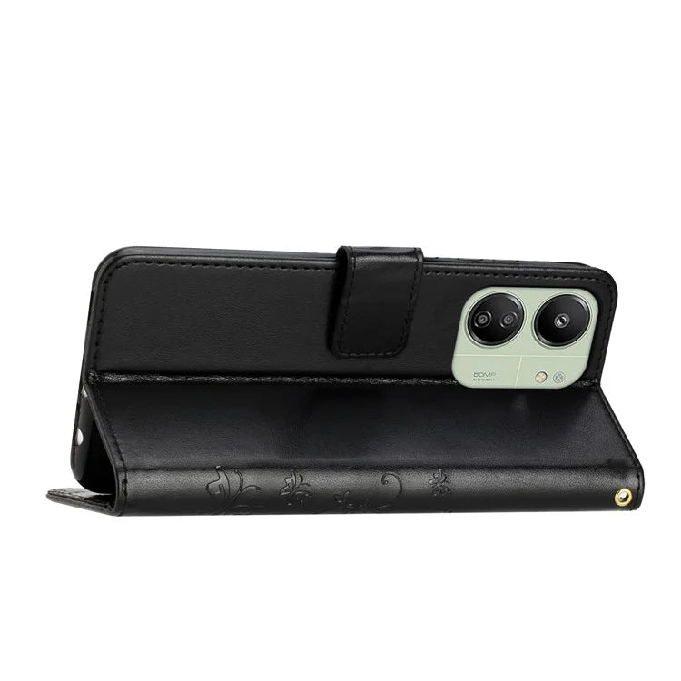 For Xiaomi Redmi 13C 4G / Poco C65 4G Leather Case Butterfly Phone Wallet Cover