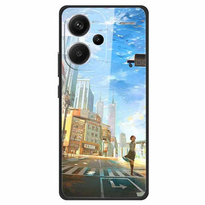 For Xiaomi Redmi Note 13 Pro+ 5G Cell Phone Case PC+Tempered Glass+TPU Pattern Printing Shell