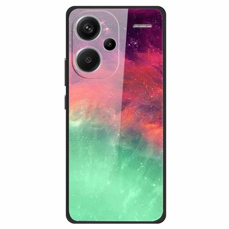 For Xiaomi Redmi Note 13 Pro+ 5G Cell Phone Case PC+Tempered Glass+TPU Pattern Printing Shell