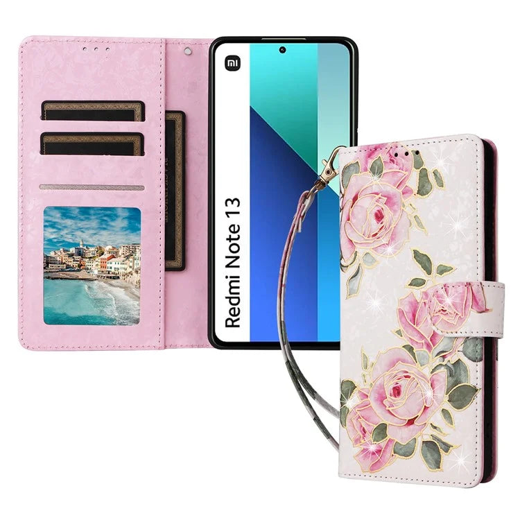 For Xiaomi Redmi Note 13 4G Case Lacquered Leather Cover with RFID Blocking Card Slots