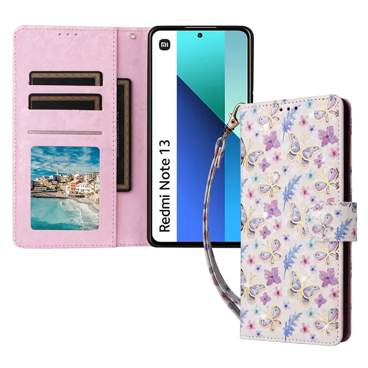 For Xiaomi Redmi Note 13 4G Case Lacquered Leather Cover with RFID Blocking Card Slots