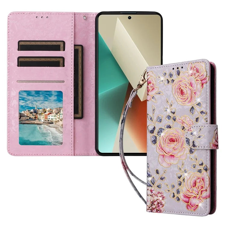 For Xiaomi Redmi Note 13 5G Wallet Case RFID Blocking Lacquered Leather Cover