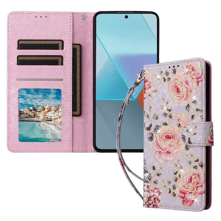 For Xiaomi Redmi Note 13 Pro 5G / Poco X6 5G Case Lacquered Flower Leather Wallet Phone Cover
