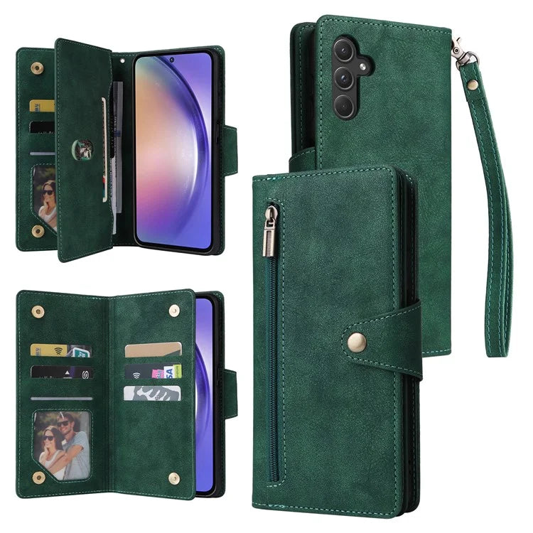 For Samsung Galaxy A55 5G Zipper Wallet Case Rivet Decor Leather Flip Phone Cover