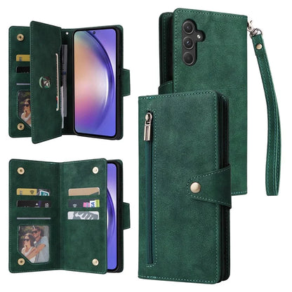 For Samsung Galaxy A55 5G Zipper Wallet Case Rivet Decor Leather Flip Phone Cover