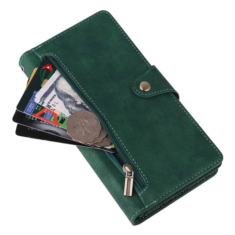 For Samsung Galaxy A55 5G Zipper Wallet Case Rivet Decor Leather Flip Phone Cover