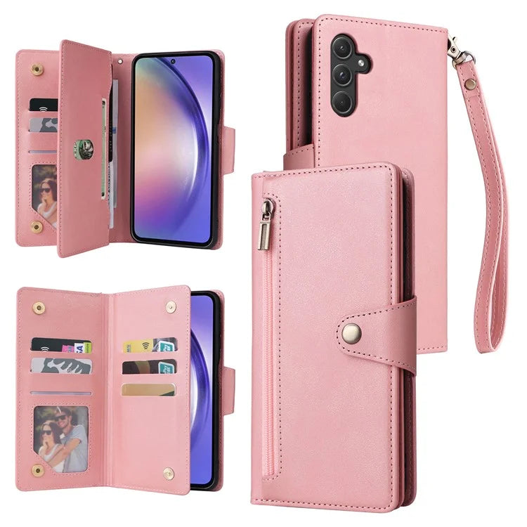 For Samsung Galaxy A55 5G Zipper Wallet Case Rivet Decor Leather Flip Phone Cover