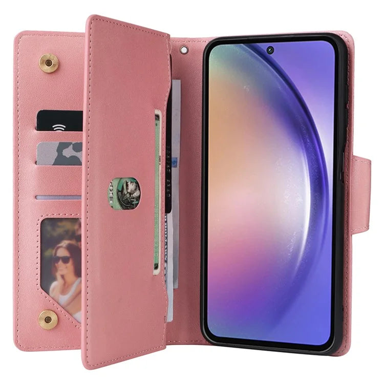 For Samsung Galaxy A55 5G Zipper Wallet Case Rivet Decor Leather Flip Phone Cover