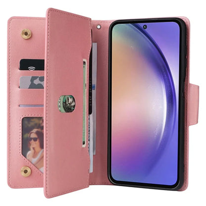 For Samsung Galaxy A55 5G Zipper Wallet Case Rivet Decor Leather Flip Phone Cover